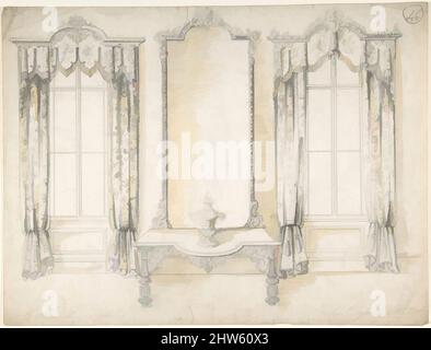 Art Inspired by Design for Wall with Camino and Side Tables, 1841–84, grafite con tocchi di gouache bianco, foglio: 10 9/16 x 14 poll. (26,8 x 35,6 cm), Charles Hindley and Sons (British, Londra 1841–1917 Londra, opere classiche modernizzate da Artotop con un tocco di modernità. Forme, colore e valore, impatto visivo accattivante sulle emozioni artistiche attraverso la libertà delle opere d'arte in modo contemporaneo. Un messaggio senza tempo che persegue una nuova direzione selvaggiamente creativa. Artisti che si rivolgono al supporto digitale e creano l'NFT Artotop Foto Stock