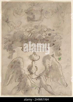 Arte ispirata dal disegno di un Urn con ornamento figurale., 17th secolo, inchiostro Pen e marrone, spazzola e lavaggio marrone, foglio: 2 13/16 x 2 1/16 pollici. (7,2 x 5,3 cm), disegni, Anonimo, Italiano, 17th secolo, Opere classiche modernizzate da Artotop con un tocco di modernità. Forme, colore e valore, impatto visivo accattivante sulle emozioni artistiche attraverso la libertà delle opere d'arte in modo contemporaneo. Un messaggio senza tempo che persegue una nuova direzione selvaggiamente creativa. Artisti che si rivolgono al supporto digitale e creano l'NFT Artotop Foto Stock