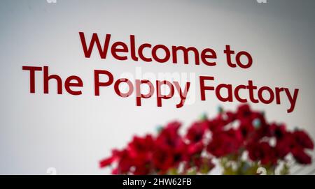 La fabbrica di Poppy a Richmond, nel sud-ovest di Londra, che celebrerà il suo centenario per tutto il 2022. Data foto: Mercoledì 2 marzo 2022. Foto Stock