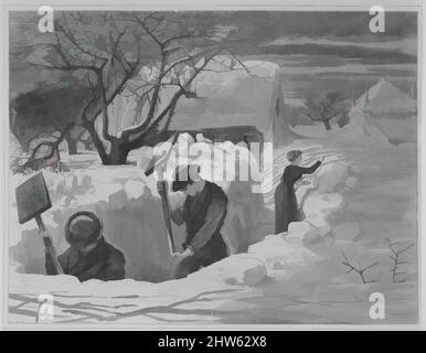 Arte ispirata a Una mattina invernale – shoveling out – disegnata da Winslow Homer (ogni Sabato, Vol. II, New Series), 14 gennaio 1871, Incisione in legno, immagine: 8 7/8 x 11 3/4 pollici (22,5 x 29,8 cm), Prints, Winslow Homer (American, Boston, Massachusetts 1836–1910 Prouts Neck, Maine, opere classiche modernizzate da Artotop con un tocco di modernità. Forme, colore e valore, impatto visivo accattivante sulle emozioni artistiche attraverso la libertà delle opere d'arte in modo contemporaneo. Un messaggio senza tempo che persegue una nuova direzione selvaggiamente creativa. Artisti che si rivolgono al supporto digitale e creano l'NFT Artotop Foto Stock