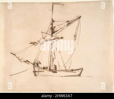 Arte ispirata a Sketch of a barca a vela, metà 17th-inizio 18th secolo, inchiostro Pen e marrone, foglio: 6 x 7 1/2 poll. (15,2 x 19,1 cm), disegni, Willem van de Velde II (olandese, Leiden 1633–1707 Londra, opere classiche modernizzate da Artotop con un tocco di modernità. Forme, colore e valore, impatto visivo accattivante sulle emozioni artistiche attraverso la libertà delle opere d'arte in modo contemporaneo. Un messaggio senza tempo che persegue una nuova direzione selvaggiamente creativa. Artisti che si rivolgono al supporto digitale e creano l'NFT Artotop Foto Stock