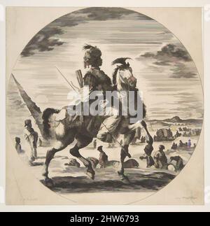 Arte ispirata da un cavaliere moresco di profilo rivolto a destra, sullo sfondo una piramide a sinistra, molte figure e un elefante, da 'Figures on Horseback' (Cavaliers nègres, polonais et hongrois), ca. 1651, attacco chimico; secondo stato di due, foglio (tagliato su piastra): 6 7/8 x 6 7/8" (17,5, opere classiche modernizzate da Artotop con un tuffo di modernità. Forme, colore e valore, impatto visivo accattivante sulle emozioni artistiche attraverso la libertà delle opere d'arte in modo contemporaneo. Un messaggio senza tempo che persegue una nuova direzione selvaggiamente creativa. Artisti che si rivolgono al supporto digitale e creano l'NFT Artotop Foto Stock