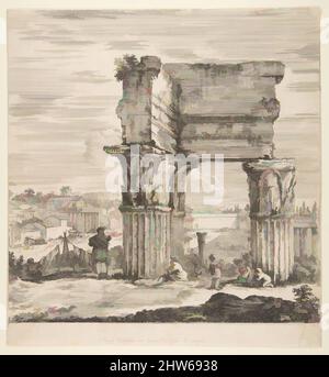 Arte ispirata al Tempio di Vespasiano e al Foro Romano, da 'ix grandi vedute, quattro di Roma, e due della campagna romana' (sei grandes vues, dont quatre de Rome et deux de la Campagne romaine), 1656, incisione; secondo stato di due, foglio: 11 3/8 x 10 9/16 in. (28,9 x 26,8 cm, opere classiche modernizzate da Artotop con un tuffo di modernità. Forme, colore e valore, impatto visivo accattivante sulle emozioni artistiche attraverso la libertà delle opere d'arte in modo contemporaneo. Un messaggio senza tempo che persegue una nuova direzione selvaggiamente creativa. Artisti che si rivolgono al supporto digitale e creano l'NFT Artotop Foto Stock