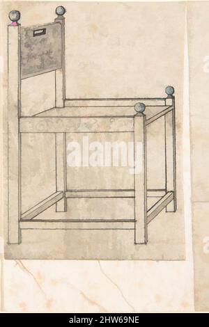 Arte ispirata al disegno perspectivale di una poltrona, 1500–1546, penna e inchiostro nero, spazzola e lavaggio grigio, foglio: 2 7/16 x 1 11/16 pollici (6,2 x 4,3 cm), disegni, Peter Flötner (tedesco, Thurgau 1485–1546 Norimberga, opere classiche modernizzate da Artotop con un tocco di modernità. Forme, colore e valore, impatto visivo accattivante sulle emozioni artistiche attraverso la libertà delle opere d'arte in modo contemporaneo. Un messaggio senza tempo che persegue una nuova direzione selvaggiamente creativa. Artisti che si rivolgono al supporto digitale e creano l'NFT Artotop Foto Stock