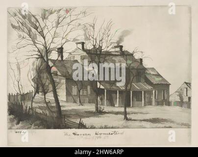 Arte ispirata alla Harsen Homestead, angolo di 10th Avenue e 70th Street (da scene di Old New York), 1876, incisione, piatto: 4 11/16 x 6 3/16 pollici. (11,9 x 15,7 cm), Prints, Henry Farrer (americano, Londra 1844–1903 New York, opere classiche modernizzate da Artotop con un tuffo di modernità. Forme, colore e valore, impatto visivo accattivante sulle emozioni artistiche attraverso la libertà delle opere d'arte in modo contemporaneo. Un messaggio senza tempo che persegue una nuova direzione selvaggiamente creativa. Artisti che si rivolgono al supporto digitale e creano l'NFT Artotop Foto Stock