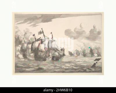 Arte ispirata alla Battaglia Navale, 17th secolo, incisione; stato II, foglio: 7 3/16 x 10 7/16 poll. (18,2 x 26,5 cm), stampe, Reinier Nooms, chiamato Zeeman (olandese, Amsterdam ca. 1623–1664 Amsterdam, opere classiche modernizzate da Artotop con un tocco di modernità. Forme, colore e valore, impatto visivo accattivante sulle emozioni artistiche attraverso la libertà delle opere d'arte in modo contemporaneo. Un messaggio senza tempo che persegue una nuova direzione selvaggiamente creativa. Artisti che si rivolgono al supporto digitale e creano l'NFT Artotop Foto Stock