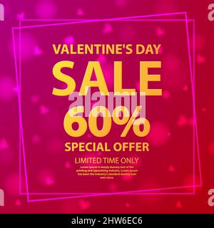 Offerta di San Valentino 60. Poster del mercato del negozio. Illustrazione Vettoriale