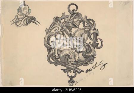 Art Inspired by Design for a Pendant with St. George and the Dragon, 1889, penna e inchiostro nero con lavaggio grigio, foglio: 5 x 7 11/16 poll. (12,7 x 19,5 cm), disegni, otto Seitz (tedesco, Monaco di Baviera 1846–1912 Monaco di Baviera, opere classiche modernizzate da Artotop con un tuffo di modernità. Forme, colore e valore, impatto visivo accattivante sulle emozioni artistiche attraverso la libertà delle opere d'arte in modo contemporaneo. Un messaggio senza tempo che persegue una nuova direzione selvaggiamente creativa. Artisti che si rivolgono al supporto digitale e creano l'NFT Artotop Foto Stock