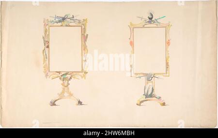 Art Inspired by Designs for Two Mirror Frames supported on Footed Pedestals with Armorial Ornament, Early 19th Century, Ink, Watercolor and Wash, sheet: 8 3/4 x 14 15/16 in. (22,2 x 38 cm), Anonymous, British, 19th secolo, opere classiche modernizzate da Artotop con un tuffo di modernità. Forme, colore e valore, impatto visivo accattivante sulle emozioni artistiche attraverso la libertà delle opere d'arte in modo contemporaneo. Un messaggio senza tempo che persegue una nuova direzione selvaggiamente creativa. Artisti che si rivolgono al supporto digitale e creano l'NFT Artotop Foto Stock