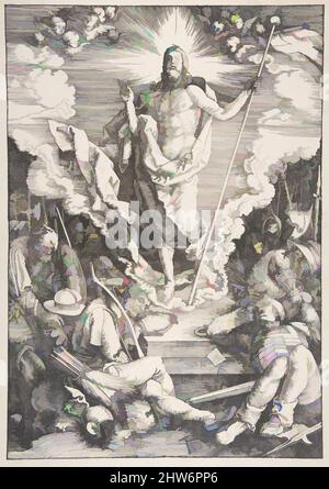 Arte ispirata alla Risurrezione, dalla Grande Passione, n.d., legno, foglio: 17 3/8 x 12 pollici (44,1 x 30,5 cm), Prints, Albrecht Dürer (tedesco, Norimberga 1471–1528 Norimberga, opere classiche modernizzate da Artotop con un tocco di modernità. Forme, colore e valore, impatto visivo accattivante sulle emozioni artistiche attraverso la libertà delle opere d'arte in modo contemporaneo. Un messaggio senza tempo che persegue una nuova direzione selvaggiamente creativa. Artisti che si rivolgono al supporto digitale e creano l'NFT Artotop Foto Stock