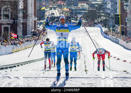 Drammen, Norvegia. 03rd Mar 2022. Drammen 20220303.Richard Jouve dalla Francia fa il tifo per la vittoria nella finale di sci di fondo, sprint nella Coppa del mondo a Drammen Foto: Lise Åserud/NTB Credit: NTB Scanpix/Alamy Live News Foto Stock