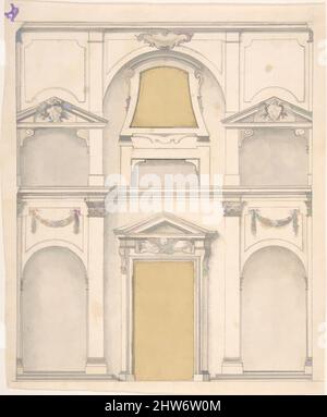 Art Inspired by Design for a Wall Elevation su due piani, 17th Century, penna e inchiostro nero, pennello e grigio lavaggio e acquerello, su grafite sottosdisegno e costruzione rigata, foglio: 8 3/16 x 6 15/16 poll. (20,8 x 17,7 cm), Anonimo, Italiano, 17th secolo, opere classiche modernizzate da Artotop con un tuffo di modernità. Forme, colore e valore, impatto visivo accattivante sulle emozioni artistiche attraverso la libertà delle opere d'arte in modo contemporaneo. Un messaggio senza tempo che persegue una nuova direzione selvaggiamente creativa. Artisti che si rivolgono al supporto digitale e creano l'NFT Artotop Foto Stock