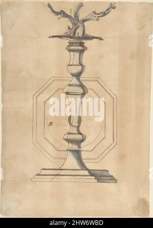 Arte ispirata a Candlestick con tre rami, 18th secolo, penna e inchiostro marrone, pennello e lavaggio grigio, 12-1/4 x 8-1/2 in, disegni, Anonimo, italiano, 18th secolo, Opere classiche modernizzate da Artotop con un tocco di modernità. Forme, colore e valore, impatto visivo accattivante sulle emozioni artistiche attraverso la libertà delle opere d'arte in modo contemporaneo. Un messaggio senza tempo che persegue una nuova direzione selvaggiamente creativa. Artisti che si rivolgono al supporto digitale e creano l'NFT Artotop Foto Stock