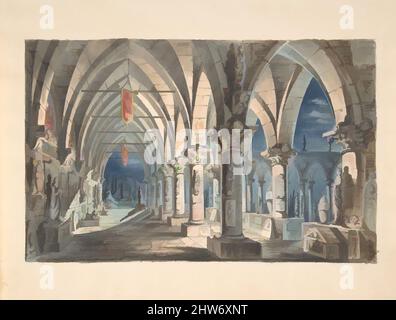 Art Inspired by Design for a Stage Set: Chiostro di notte, 1830–40, Watercolor, 7-1/2 x 9-1/4 in, disegni, Anonimo, italiano, 19th secolo, Opere classiche modernizzate da Artotop con un tocco di modernità. Forme, colore e valore, impatto visivo accattivante sulle emozioni artistiche attraverso la libertà delle opere d'arte in modo contemporaneo. Un messaggio senza tempo che persegue una nuova direzione selvaggiamente creativa. Artisti che si rivolgono al supporto digitale e creano l'NFT Artotop Foto Stock