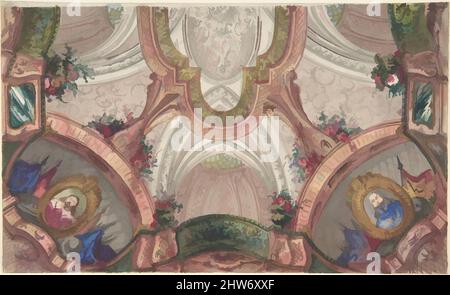 Art Inspired by Design for a painted Ceiling, 1800–1900, Watercolor, 8-5/15 x 13-3/4 in, drawings, Anonymous, Italian, 19th Century, Opere classiche modernizzate da Artotop con un tocco di modernità. Forme, colore e valore, impatto visivo accattivante sulle emozioni artistiche attraverso la libertà delle opere d'arte in modo contemporaneo. Un messaggio senza tempo che persegue una nuova direzione selvaggiamente creativa. Artisti che si rivolgono al supporto digitale e creano l'NFT Artotop Foto Stock