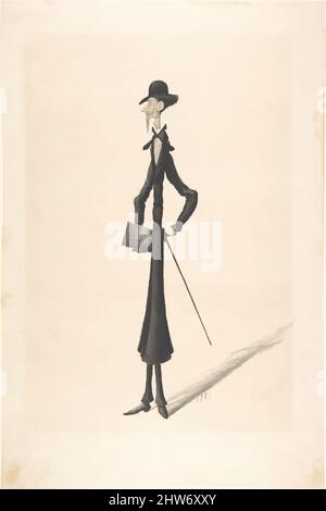 Art Inspired by Caricature of a Tall Thin Man Caring a Book, 1885, Watercolor, Sheet: 13 x 10 in. (33 x 25,4 cm), disegni, Anonimo, Italiano, 19th secolo, Opere classiche modernizzate da Artotop con un tocco di modernità. Forme, colore e valore, impatto visivo accattivante sulle emozioni artistiche attraverso la libertà delle opere d'arte in modo contemporaneo. Un messaggio senza tempo che persegue una nuova direzione selvaggiamente creativa. Artisti che si rivolgono al supporto digitale e creano l'NFT Artotop Foto Stock