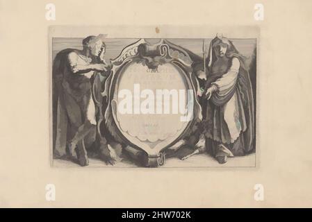 Art Inspired by Title to Topographia Variarum Regionum, 1611, Etching; First state of Two, Plate: 3 15/16 x 6 1/16 in. (10 x 15,4 cm), stampe, Simon Wynhoutsz Frisius (Olanda, Harlingen ca. 1580–ca. 1628 l'Aia), dopo Matthijs Bril giovane (Olanda, Anversa 1550–, opere classiche modernizzate da Artotop con un tuffo di modernità. Forme, colore e valore, impatto visivo accattivante sulle emozioni artistiche attraverso la libertà delle opere d'arte in modo contemporaneo. Un messaggio senza tempo che persegue una nuova direzione selvaggiamente creativa. Artisti che si rivolgono al supporto digitale e creano l'NFT Artotop Foto Stock