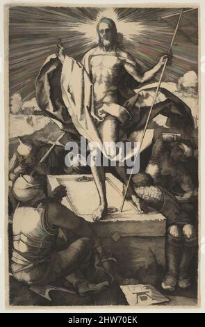 Arte ispirata alla Risurrezione, dalla Passione, 1511, incisione, foglio: 4 11/16 x 3 1/16 poll. (11,9 x 7,7 cm), Prints, Albrecht Dürer (tedesco, Norimberga 1471–1528 Norimberga, opere classiche modernizzate da Artotop con un tocco di modernità. Forme, colore e valore, impatto visivo accattivante sulle emozioni artistiche attraverso la libertà delle opere d'arte in modo contemporaneo. Un messaggio senza tempo che persegue una nuova direzione selvaggiamente creativa. Artisti che si rivolgono al supporto digitale e creano l'NFT Artotop Foto Stock