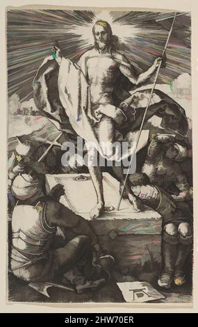 Arte ispirata alla Risurrezione, dalla Passione, 1512, incisione, foglio: 4 9/16 x 2 15/16 poll. (11,6 x 7,4 cm), Prints, Albrecht Dürer (tedesco, Norimberga 1471–1528 Norimberga, opere classiche modernizzate da Artotop con un tocco di modernità. Forme, colore e valore, impatto visivo accattivante sulle emozioni artistiche attraverso la libertà delle opere d'arte in modo contemporaneo. Un messaggio senza tempo che persegue una nuova direzione selvaggiamente creativa. Artisti che si rivolgono al supporto digitale e creano l'NFT Artotop Foto Stock