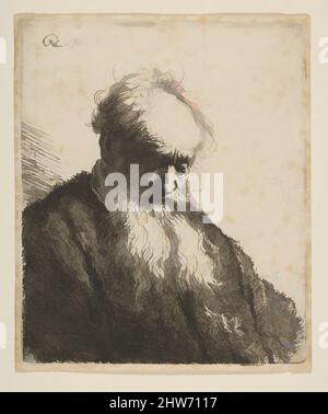 Arte ispirata da Bust of an Old Man with Flowing Beard: La testa inclinata tre quarti a destra, 1630, etching; New Holl 's primo stato di due, foglio: 4 1/16 x 3 5/16 pollici. (10,3 x 8,4 cm), Prints, Rembrandt (Rembrandt van Rijn) (olandese, Leiden 1606–1669 Amsterdam, opere classiche modernizzate da Artotop con un tocco di modernità. Forme, colore e valore, impatto visivo accattivante sulle emozioni artistiche attraverso la libertà delle opere d'arte in modo contemporaneo. Un messaggio senza tempo che persegue una nuova direzione selvaggiamente creativa. Artisti che si rivolgono al supporto digitale e creano l'NFT Artotop Foto Stock