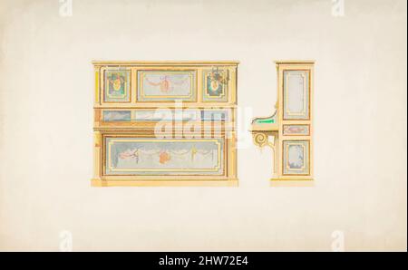 Art Inspired by Design for a piano, 19th Century, Watercolor, foglio: 16 7/8 x 10 9/16 poll. (42,8 x 26,9 cm), Anonimo, Francese, 19th secolo, opere classiche modernizzate da Artotop con un tuffo di modernità. Forme, colore e valore, impatto visivo accattivante sulle emozioni artistiche attraverso la libertà delle opere d'arte in modo contemporaneo. Un messaggio senza tempo che persegue una nuova direzione selvaggiamente creativa. Artisti che si rivolgono al supporto digitale e creano l'NFT Artotop Foto Stock