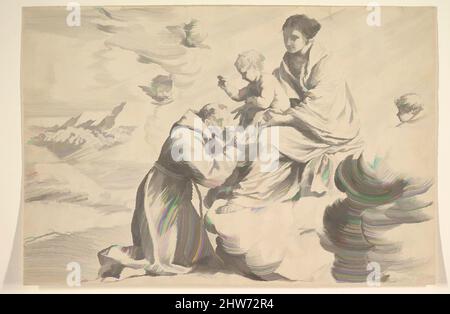 Arte ispirata da San Francesco d'Assisi adorando il Cristo Bambino sul giro della Vergine, incisione; primo stato di due, foglio: 9 3/8 x 13 7/8 pollici. (23,8 x 35,2 cm), Prints, Claude Mellan (francese, Abbeville 1598–1688 Parigi, opere classiche modernizzate da Artotop con un tuffo di modernità. Forme, colore e valore, impatto visivo accattivante sulle emozioni artistiche attraverso la libertà delle opere d'arte in modo contemporaneo. Un messaggio senza tempo che persegue una nuova direzione selvaggiamente creativa. Artisti che si rivolgono al supporto digitale e creano l'NFT Artotop Foto Stock