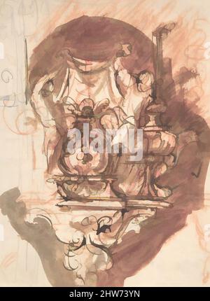 Arte ispirata dal disegno per un monumento sepolcrale; verso: Disegno per un monumento sepolcrale, fine 17th–inizio 18th secolo, penna e inchiostro marrone, su gesso rosso e gesso nero o grafite, lavaggio rosso e marrone; verso: Penna e inchiostro marrone, su gesso nero o grafite, foglio: 8 13/16 x 6 9/16 pollici, opere classiche modernizzate da Artotop con un tocco di modernità. Forme, colore e valore, impatto visivo accattivante sulle emozioni artistiche attraverso la libertà delle opere d'arte in modo contemporaneo. Un messaggio senza tempo che persegue una nuova direzione selvaggiamente creativa. Artisti che si rivolgono al supporto digitale e creano l'NFT Artotop Foto Stock