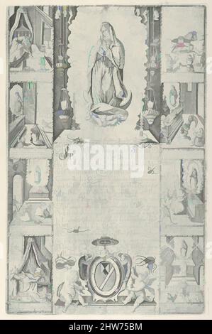 Arte ispirata da Indulgenza per donazione di elemosina verso la costruzione di una Chiesa alla Vergine di Guadalupe (impronta moderna del facsimile), 1608 (facsimile 1930–40), facsimile di incisione, targa: 13 x 8 3/8 pollici. (33 x 21,3 cm), stampe, Samuel Stradanus (Olanda, Anversa, 17th, Opere classiche modernizzate da Artotop con un tocco di modernità. Forme, colore e valore, impatto visivo accattivante sulle emozioni artistiche attraverso la libertà delle opere d'arte in modo contemporaneo. Un messaggio senza tempo che persegue una nuova direzione selvaggiamente creativa. Artisti che si rivolgono al supporto digitale e creano l'NFT Artotop Foto Stock