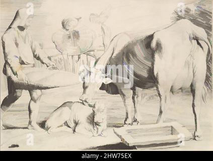 Arte ispirata a Country Scene con un contadino, mucca e vitello, incisione; secondo stato di due, foglio: 5 7/8 x 7 5/8 pollici (15 x 19,4 cm), Prints, Claude Mellan (francese, Abbeville 1598–1688 Parigi, opere classiche modernizzate da Artotop con un tuffo di modernità. Forme, colore e valore, impatto visivo accattivante sulle emozioni artistiche attraverso la libertà delle opere d'arte in modo contemporaneo. Un messaggio senza tempo che persegue una nuova direzione selvaggiamente creativa. Artisti che si rivolgono al supporto digitale e creano l'NFT Artotop Foto Stock