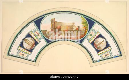 Arte ispirata da Fan Design con il Coloseo e il Tempio di Vesta, 18th secolo, acquerello e gouache su vellum ?, disegni, Anonimo, italiano, 18th secolo, Opere classiche modernizzate da Artotop con un tocco di modernità. Forme, colore e valore, impatto visivo accattivante sulle emozioni artistiche attraverso la libertà delle opere d'arte in modo contemporaneo. Un messaggio senza tempo che persegue una nuova direzione selvaggiamente creativa. Artisti che si rivolgono al supporto digitale e creano l'NFT Artotop Foto Stock