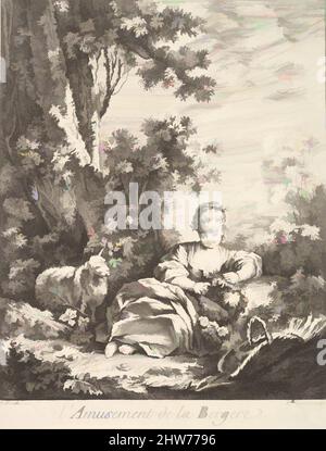 Arte ispirata al Amusement of a Shepherd Girl, incisione e incisione, foglio: 8 9/16 x 6 9/16 poll. (21,8 x 16,6 cm), Prints, Marie Madeleine Igonet (francese, Parigi attiva, 1744–60), dopo Francois Boucher (francese, Parigi 1703–1770 Parigi, opere classiche modernizzate da Artotop con un tuffo di modernità. Forme, colore e valore, impatto visivo accattivante sulle emozioni artistiche attraverso la libertà delle opere d'arte in modo contemporaneo. Un messaggio senza tempo che persegue una nuova direzione selvaggiamente creativa. Artisti che si rivolgono al supporto digitale e creano l'NFT Artotop Foto Stock