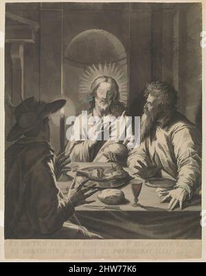 Arte ispirata da Cristo in Emmaus, fine 16th secolo, incisione, foglio: 7 13/16 x 6 pollici (19,9 x 15,3 cm), Prints, Johann Sadeler i (Olanda, Bruxelles 1550–1600/1601 Venezia), dopo Peter Candid (Pieter de Witte, Pietro Candido) (Olanda, Bruges ca. 1548–1628 Monaco, opere classiche modernizzate da Artotop con un tuffo di modernità. Forme, colore e valore, impatto visivo accattivante sulle emozioni artistiche attraverso la libertà delle opere d'arte in modo contemporaneo. Un messaggio senza tempo che persegue una nuova direzione selvaggiamente creativa. Artisti che si rivolgono al supporto digitale e creano l'NFT Artotop Foto Stock
