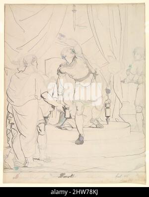 Arte ispirata alla spada di Damocle; verso: Schizzi della testa dell'uomo e di una figura con braccio sollevato, 1805, penna e inchiostro nero, su grafite, foglio: 12 9/16 x 10 pollici. (31,9 x 25,4 cm), disegni, Christoffer Wilhelm Eckersberg (danese, Blåkrog 1783–1853 Copenaghen, opere classiche modernizzate da Artotop con un tuffo nella modernità. Forme, colore e valore, impatto visivo accattivante sulle emozioni artistiche attraverso la libertà delle opere d'arte in modo contemporaneo. Un messaggio senza tempo che persegue una nuova direzione selvaggiamente creativa. Artisti che si rivolgono al supporto digitale e creano l'NFT Artotop Foto Stock