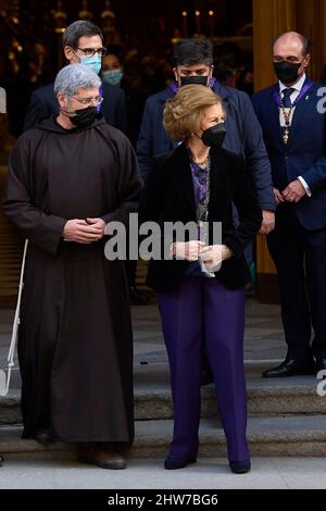 Madrid, Madrid, Spagna. 4th Mar 2022. L'ex regina Sofia partecipa al tradizionale ringraziamento al Cristo di Medinaceli nella Chiesa di Gesù di Medinaceli il 4 marzo 2022 a Madrid, Spagna (Credit Image: © Jack Abuin/ZUMA Press Wire) Foto Stock