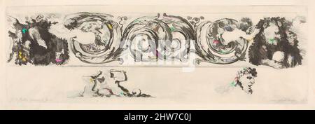 Art Inspired by Design for a Frieze with Acanthus Scrolls and two Small figural motifs below, Plate 15 from: 'Fregi e fogliame' (Oramenti di fregi e fogliami), ca. 1645–50, incisione, foglio: 3 9/16 x 9 15/16 poll. (9,1 x 25,3 cm), Stefano della Bella (Italiano, Firenze 1610–, opere classiche modernizzate da Artotop con un tuffo di modernità. Forme, colore e valore, impatto visivo accattivante sulle emozioni artistiche attraverso la libertà delle opere d'arte in modo contemporaneo. Un messaggio senza tempo che persegue una nuova direzione selvaggiamente creativa. Artisti che si rivolgono al supporto digitale e creano l'NFT Artotop Foto Stock