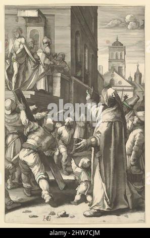 Arte ispirata da Ecce Homo, dalla Passione di Cristo, ca. 1598–1617, incisione, foglio: 7 11/16 x 4 15/16 poll. (19,5 x 12,6 cm), Prints, Anonymous, dopo Hendrick Goltzius (Netherlandish, Mühlbracht 1558–1617 Haarlem, opere classiche modernizzate da Artotop con un tuffo di modernità. Forme, colore e valore, impatto visivo accattivante sulle emozioni artistiche attraverso la libertà delle opere d'arte in modo contemporaneo. Un messaggio senza tempo che persegue una nuova direzione selvaggiamente creativa. Artisti che si rivolgono al supporto digitale e creano l'NFT Artotop Foto Stock