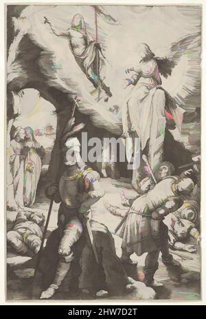 Arte ispirata alla Risurrezione, dalla Passione di Cristo, 1596, incisione, foglio: 7 7/8 x 5 1/4 in. (20 x 13,3 cm), Prints, Hendrick Goltzius (Netherlandish, Mühlbracht 1558–1617 Haarlem, opere classiche modernizzate da Artotop con un tocco di modernità. Forme, colore e valore, impatto visivo accattivante sulle emozioni artistiche attraverso la libertà delle opere d'arte in modo contemporaneo. Un messaggio senza tempo che persegue una nuova direzione selvaggiamente creativa. Artisti che si rivolgono al supporto digitale e creano l'NFT Artotop Foto Stock
