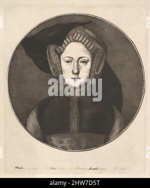 Art Inspired by Unknown Woman, 1647, etching e drypoint; Third state of Four (NH), Plate: 4 15/16 x 4 1/8 in. (12,5 x 10,5 cm), stampe, dopo Hans Holbein il giovane (tedesco, Augusta 1497/98–1543 Londra), ritratto di lunghezza busto di una donna precedentemente identificata come Regina Caterina di, opere classiche modernizzate da Artotop con un tuffo di modernità. Forme, colore e valore, impatto visivo accattivante sulle emozioni artistiche attraverso la libertà delle opere d'arte in modo contemporaneo. Un messaggio senza tempo che persegue una nuova direzione selvaggiamente creativa. Artisti che si rivolgono al supporto digitale e creano l'NFT Artotop Foto Stock