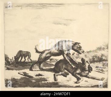 Arte ispirata da Fighting Dogs, da diversi animali, 1657, incisione, piatto: 4 5/16 x 5 3/8 poll. (11 x 13,6 cm), Prints, Adriaen van de Velde (olandese, Amsterdam 1636–1672 Amsterdam, opere classiche modernizzate da Artotop con un tocco di modernità. Forme, colore e valore, impatto visivo accattivante sulle emozioni artistiche attraverso la libertà delle opere d'arte in modo contemporaneo. Un messaggio senza tempo che persegue una nuova direzione selvaggiamente creativa. Artisti che si rivolgono al supporto digitale e creano l'NFT Artotop Foto Stock