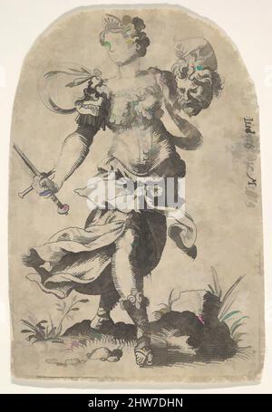 Arte ispirata da Judith, dalle celebrate Donne dell'Antico Testamento, 1568–96, incisione; secondo stato di due, foglio: 3 5/16 x 2 5/16 pollici. (8,4 x 5,8 cm), Prints, Jost Amman (Svizzero, Zurigo prima del 1539–1591 Norimberga, opere classiche modernizzate da Artotop con un tuffo di modernità. Forme, colore e valore, impatto visivo accattivante sulle emozioni artistiche attraverso la libertà delle opere d'arte in modo contemporaneo. Un messaggio senza tempo che persegue una nuova direzione selvaggiamente creativa. Artisti che si rivolgono al supporto digitale e creano l'NFT Artotop Foto Stock