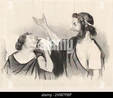 Arte ispirata a Oui c'est Agamemnon c'est ton Roi qui t'éveille!...' (Iphigénie), piatto 13 della serie Physionomies tragico-classiques, pubblicato in le Charivari, 27 aprile 1841, litografia, foglio: 10 3/16 x 14 11/16 in. (25,9 x 37,3 cm), stampe, Honoré Daumier (francese, Marsiglia, opere classiche modernizzate da Artotop con un tuffo di modernità. Forme, colore e valore, impatto visivo accattivante sulle emozioni artistiche attraverso la libertà delle opere d'arte in modo contemporaneo. Un messaggio senza tempo che persegue una nuova direzione selvaggiamente creativa. Artisti che si rivolgono al supporto digitale e creano l'NFT Artotop Foto Stock