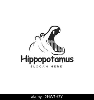 Hippo silhouette a bocca aperta simbolo logo design, tatuaggio design, simbolo, hippopotamus vettore illustrazione Illustrazione Vettoriale