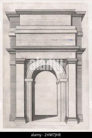 Arte ispirata a Speculum Romanae Magnificentiae: Vista frontale di San Lorenzo Gateway, Roma, 1566, incisione, foglio: 19 1/8 x 12 3/16 pollici. (48,5 x 31 cm), stampe, Anonymous, opere classiche modernizzate da Artotop con un tuffo di modernità. Forme, colore e valore, impatto visivo accattivante sulle emozioni artistiche attraverso la libertà delle opere d'arte in modo contemporaneo. Un messaggio senza tempo che persegue una nuova direzione selvaggiamente creativa. Artisti che si rivolgono al supporto digitale e creano l'NFT Artotop Foto Stock