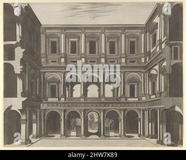 Arte ispirata a Speculum Romanae Magnificentiae: Palazzo Farnese interno, 1585, incisione e incisione, foglio: 15 3/8 x 19 1/16 pollici. (39 x 48,4 cm), stampe, Anonymous, opere classiche modernizzate da Artotop con un tuffo di modernità. Forme, colore e valore, impatto visivo accattivante sulle emozioni artistiche attraverso la libertà delle opere d'arte in modo contemporaneo. Un messaggio senza tempo che persegue una nuova direzione selvaggiamente creativa. Artisti che si rivolgono al supporto digitale e creano l'NFT Artotop Foto Stock