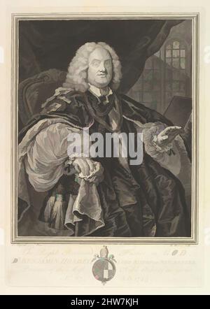 Arte ispirata dal Reverendissimo Padre in Dio, Dr. Benjamin Hobly, Lord Bishop di Winchester, Prelato dell'Ordine dei più Nobili del Garter, AET. 67. D.A. 1743, 1743, incisione, foglio: 16 15/16 x 11 15/16 poll. (43 x 30,3 cm), stampe, dopo William Hogarth (British, Londra 1697–1764, opere classiche modernizzate da Artotop con un tuffo di modernità. Forme, colore e valore, impatto visivo accattivante sulle emozioni artistiche attraverso la libertà delle opere d'arte in modo contemporaneo. Un messaggio senza tempo che persegue una nuova direzione selvaggiamente creativa. Artisti che si rivolgono al supporto digitale e creano l'NFT Artotop Foto Stock