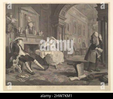 Arte ispirata a Marriage A-la-Mode, Plate II, 1 aprile 1745, incisione e incisione; Secondo stato di quattro, foglio: 15 1/16 x 18 1/4 poll. (38,3 x 46,3 cm), Prints, dopo William Hogarth (Londra 1697–1764 Londra, opere classiche modernizzate da Artotop con un tuffo di modernità. Forme, colore e valore, impatto visivo accattivante sulle emozioni artistiche attraverso la libertà delle opere d'arte in modo contemporaneo. Un messaggio senza tempo che persegue una nuova direzione selvaggiamente creativa. Artisti che si rivolgono al supporto digitale e creano l'NFT Artotop Foto Stock