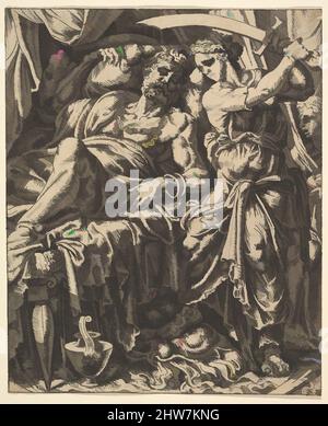 Arte ispirata a Judith Slowed Holofernes, dalla Storia di Judith e Holofernes, incisione, foglio: 9 1/4 x 7 5/8 pollici. (23,5 x 19,3 cm), Prints, Maarten van Heemskerck (Netherlandish, Heemskerck 1498–1574 Haarlem), possibilmente inciso da Dirk Volckertsz Coornhert (Netherlandish, Amsterdam, opere classiche modernizzate da Artotop con un tuffo di modernità. Forme, colore e valore, impatto visivo accattivante sulle emozioni artistiche attraverso la libertà delle opere d'arte in modo contemporaneo. Un messaggio senza tempo che persegue una nuova direzione selvaggiamente creativa. Artisti che si rivolgono al supporto digitale e creano l'NFT Artotop Foto Stock