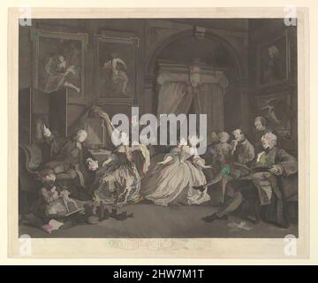 Arte ispirata a Marriage A-la-Mode, Plate IV, 1 aprile 1745, incisione e incisione; Terzo stato di tre, piastra: 15 1/4 x 18 1/2 poll. (38,7 x 47 cm), Prints, dopo William Hogarth (Londra 1697–1764 Londra, opere classiche modernizzate da Artotop con un tuffo di modernità. Forme, colore e valore, impatto visivo accattivante sulle emozioni artistiche attraverso la libertà delle opere d'arte in modo contemporaneo. Un messaggio senza tempo che persegue una nuova direzione selvaggiamente creativa. Artisti che si rivolgono al supporto digitale e creano l'NFT Artotop Foto Stock