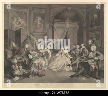 Arte ispirata a Marriage A-la-Mode, Plate IV, 1 aprile 1745, incisione e incisione; Secondo stato di tre, foglio: 15 3/16 x 18 1/4 poll. (38,5 x 46,4 cm), Prints, dopo William Hogarth (Londra 1697–1764 Londra, opere classiche modernizzate da Artotop con un tuffo di modernità. Forme, colore e valore, impatto visivo accattivante sulle emozioni artistiche attraverso la libertà delle opere d'arte in modo contemporaneo. Un messaggio senza tempo che persegue una nuova direzione selvaggiamente creativa. Artisti che si rivolgono al supporto digitale e creano l'NFT Artotop Foto Stock