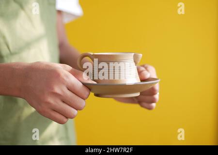 tazza di tè verde con spazio per la copia Foto Stock